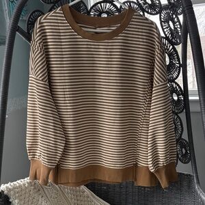 Striped Waffle Knit Tan/White Sweater